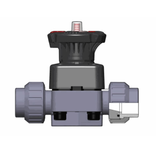 PVC U Membranventil DK DIALOCK®, Verschraubung mit Klebemuffe, PTFE Ausführung