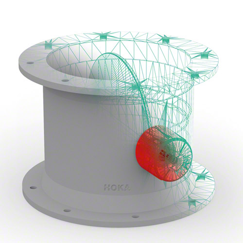 PP Drosselklappe mit Drehknopf rot und beidseitig Flansch